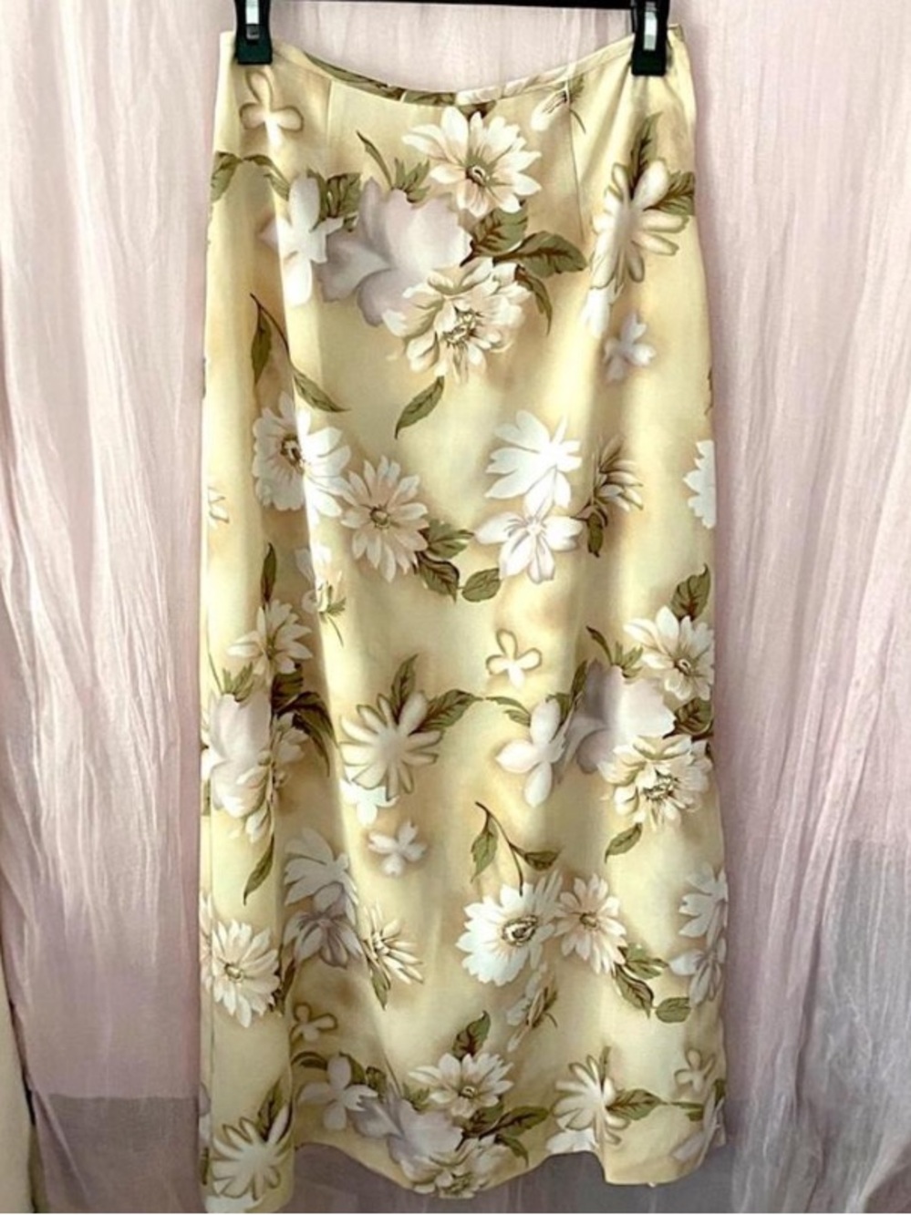 Y2K Vintage Bias-Cut Maxi Skirt in Pale Yellow Side Slit Fairycore Cottage Boho